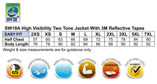 HiVis Reflective Long Jacket size chart