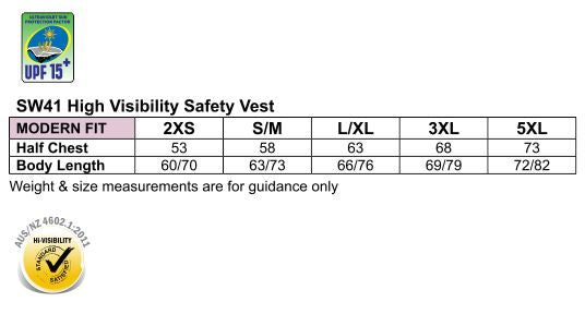HiVis Safety Vest With ID Pocket size chart