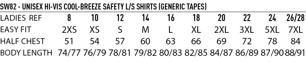 QE (EMB+PR)  HiVis Cool Breeze Shirt size chart