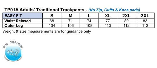 Eagle Fleece Track Pants size chart