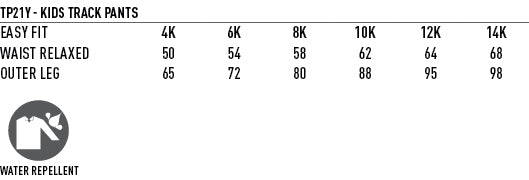 Kids Iconic Track Pants size chart