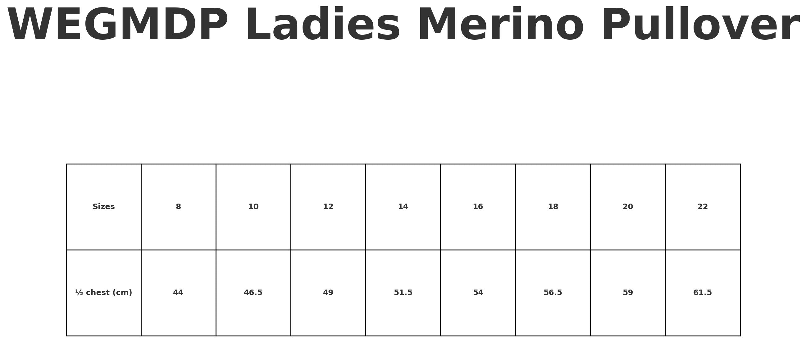 Womens Merino Pullover size chart