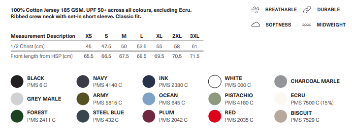 Distillery Womens Classic Tee size chart