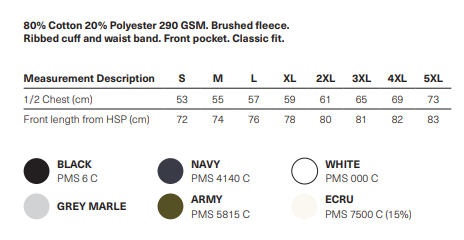 Distillery Raglan Hoodie size chart