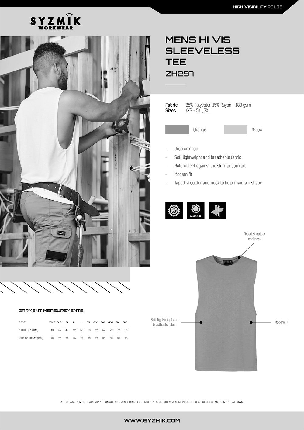 HiVis T-Shirt size chart