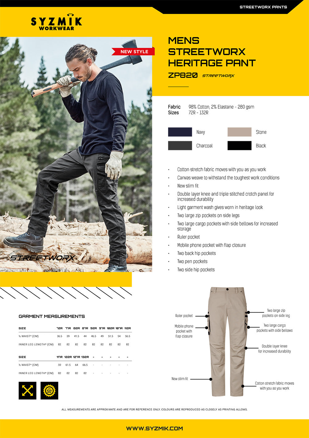Syzmic Streetworx Heritage Pant size chart