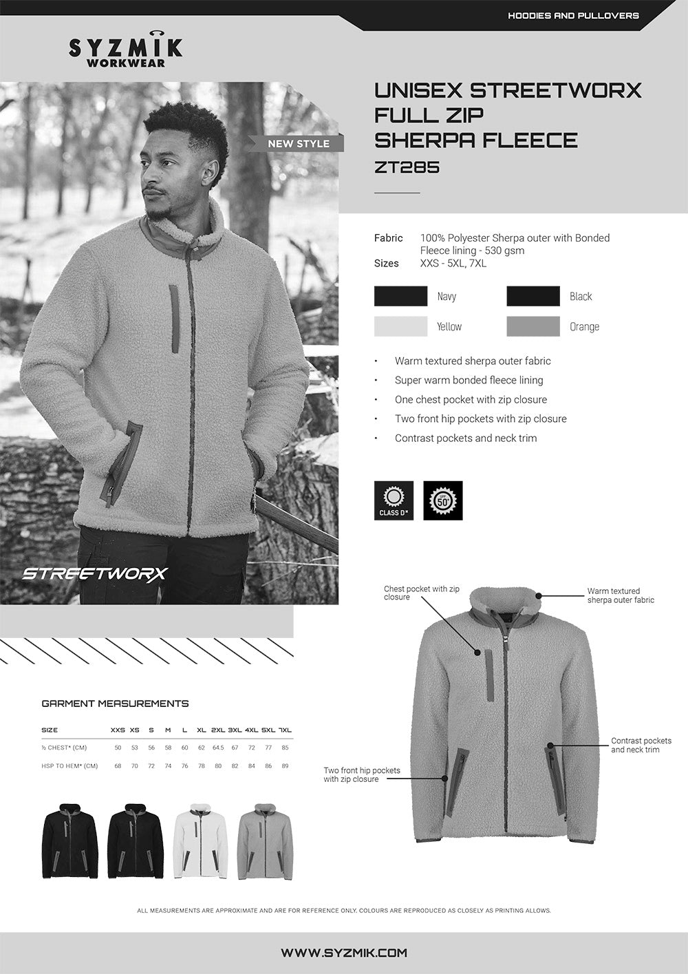 Streetworx Full Zip Sherpa Fleece size chart