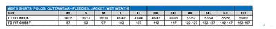 Men’s clothing size chart for Aidacare HiVis Poly Polo work uniforms in hi-vis yellow