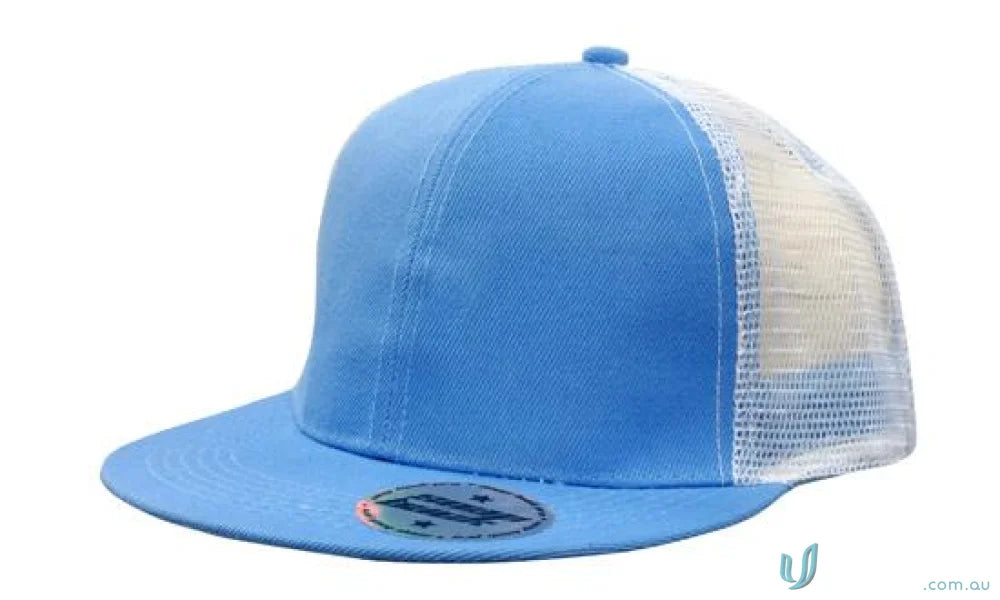 Light blue and white trucker hat from American Twil Mesh Snapback stock range