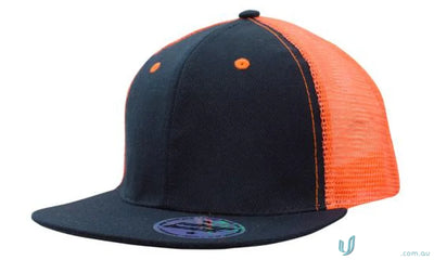 Two-tone flat-brimmed baseball cap for uniforms and workwear, check the faq link