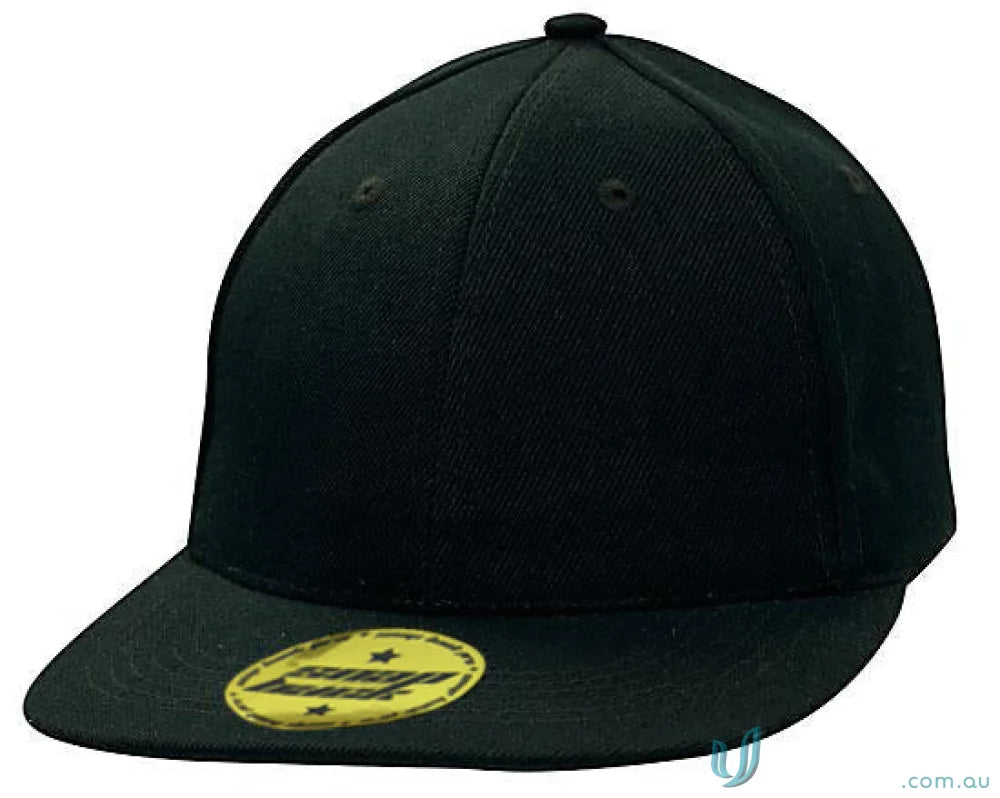 Black flat-brimmed baseball cap in American Twill Snap Back workwear style