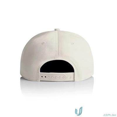 Off-white AS Colour 1184 cap with flat peak, plastic snapback, and tonal under-peak lining