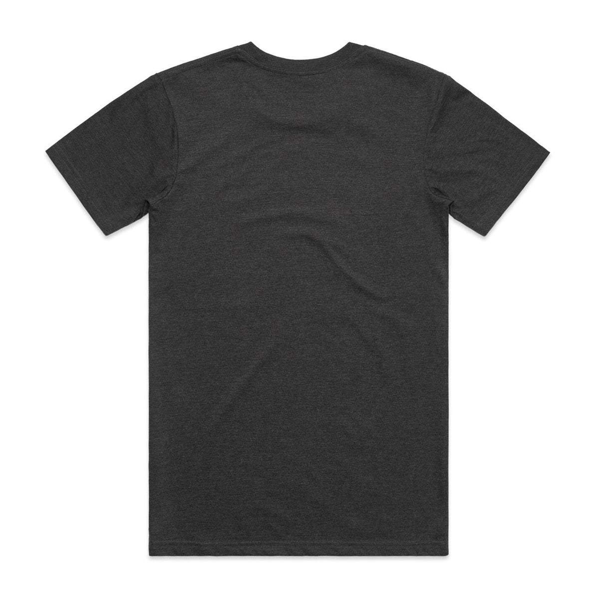 Black plain t-shirt with short sleeves and crew neck.