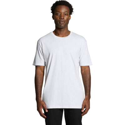 White crew neck t-shirt with short sleeves and a relaxed fit.