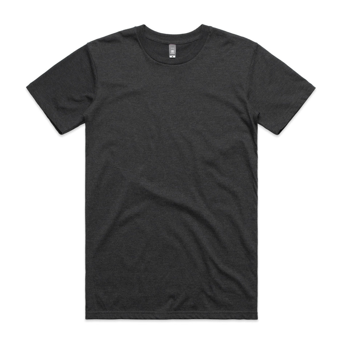 Black crew neck t-shirt with short sleeves and a ribbed neckline, made of cotton.