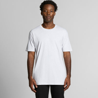 White crew neck t-shirt with short sleeves and a relaxed fit.