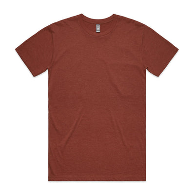Rust-colored crew neck t-shirt with short sleeves and a pocket on the left side.