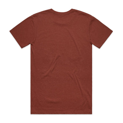 Rust-colored crew neck t-shirt with short sleeves and a simple design.