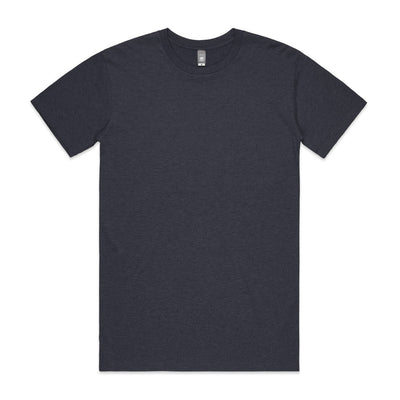 Black crew neck t-shirt with short sleeves and a ribbed neckline.