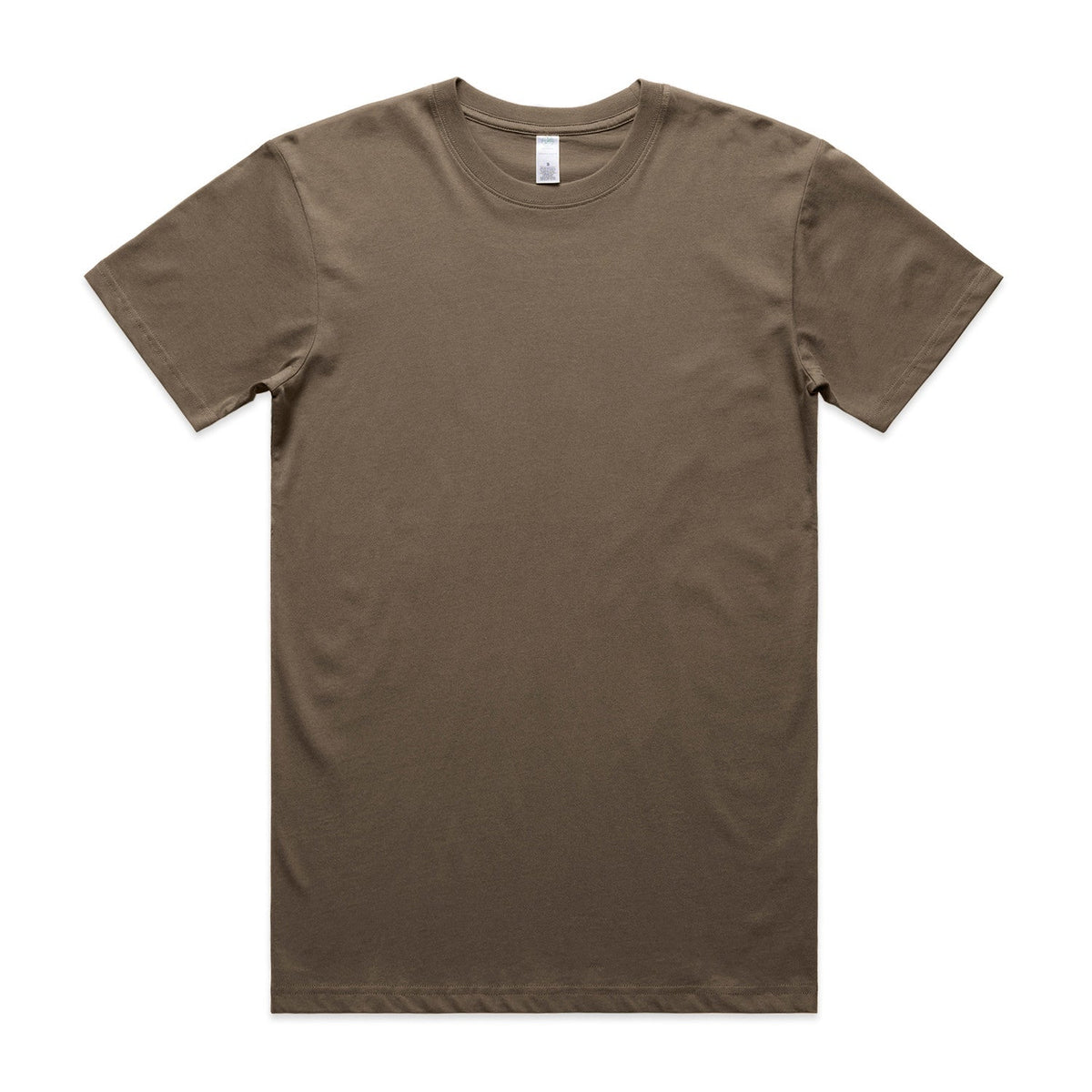 Olive green crew neck t-shirt with short sleeves and a relaxed fit.