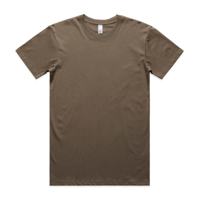 Olive green crew neck t-shirt with short sleeves and a relaxed fit.