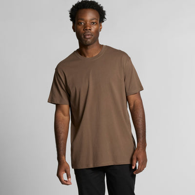 Brown crew neck t-shirt with short sleeves and ribbed cuffs, made of cotton.