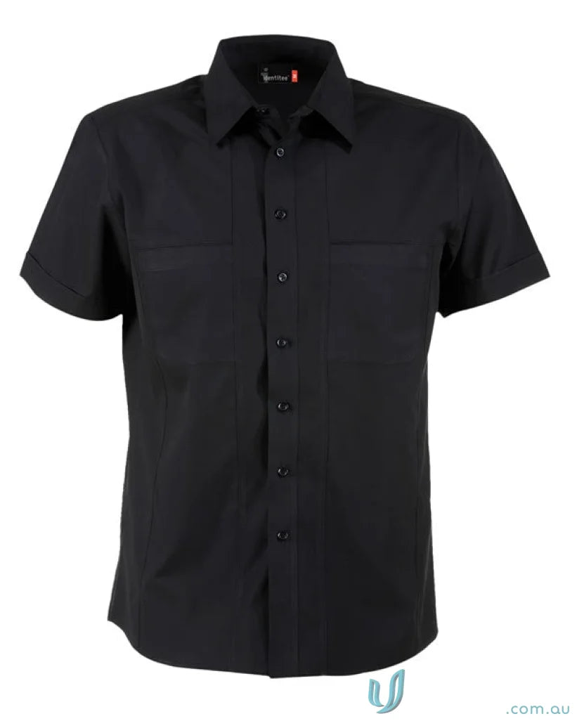 Black short-sleeved button-down shirt for mens casual short sleeve style in Aston SS Shirt