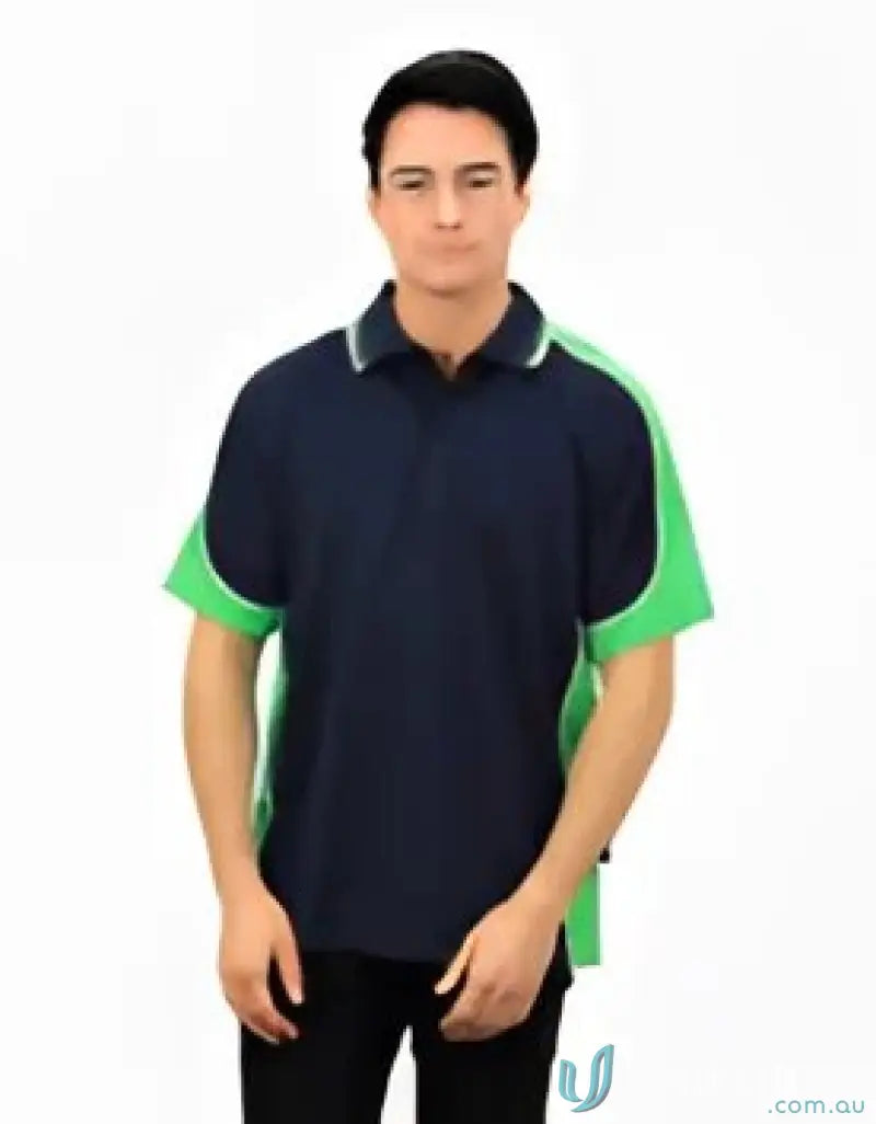 Auburn Polo Navy Green with sewn-on pocket, moisture management, digital transfer tech