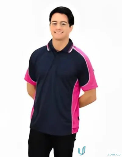 Two-tone Auburn Polo with sewn-on pocket and moisture management tech in Navy colorways