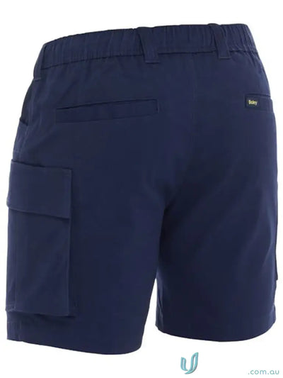 Navy blue Bisley stretch cotton elastic waist cargo shorts for a comfy casual look