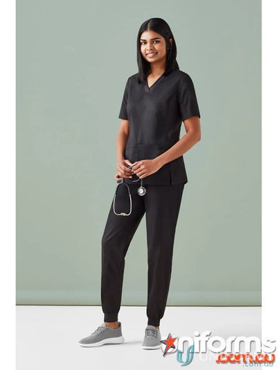 Black Bizcare Women’s Riley Slim Leg Scrub Pant with stethoscope for medical professionals