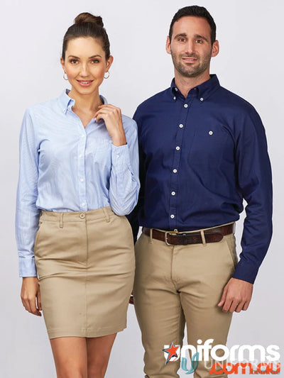 Two people in uniform wearing Brody Long Sleeve Shirt with fine twill stripe and button-down collar