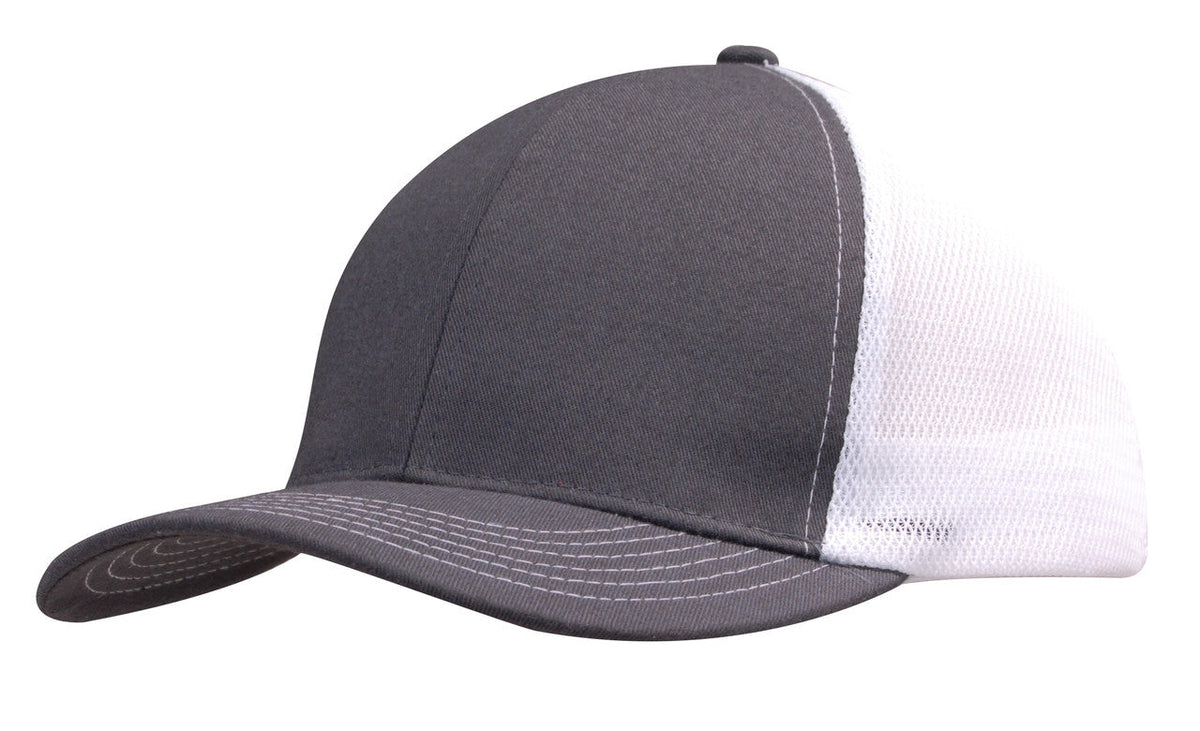 Two-tone trucker hat in brushed cotton with mesh back for workwear uniforms