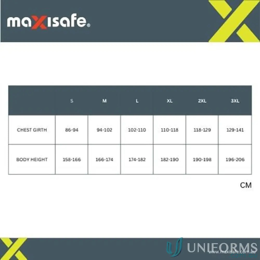 Clothing size chart for Chemguard Orange SMS Type 5/6 Coveralls, perfect protective coveralls for safety