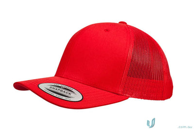 Red trucker cap from Classic Retro Wade Trucker Cap, perfect for uniforms and workwear