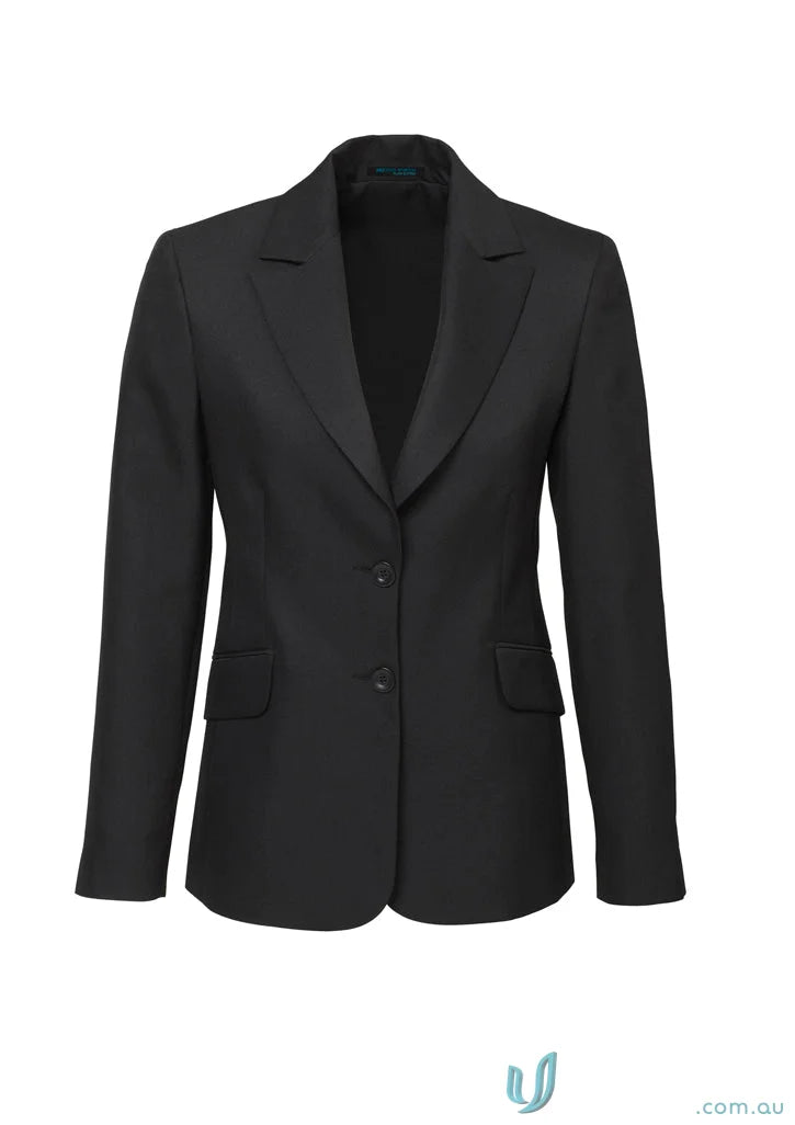 Black womens cool stretch longline ladies jacket biz collection with buttons and pockets