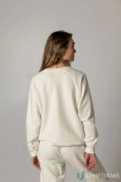 Woman in Archiе Crew Sweat Natural with unbrushed French terry material