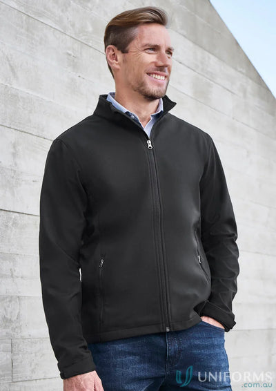Man in black Daws EMB Mens Softshell Jacket, ideal for workwear or casual uniforms