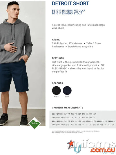 Mens Detroit Short from Biz Collection with Biz Flexi-Band waistband and cargo style