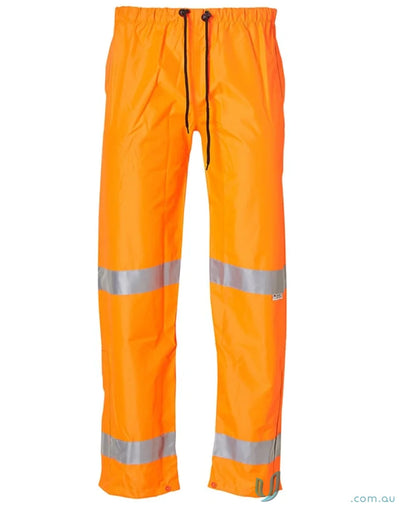 Orange HiVis work pants with reflective tapes, waterproof design, perfect for uniforms
