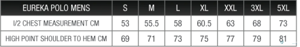 Eureka Polo size chart