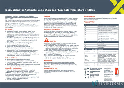 Maxisafe exhalation valve for suit R7500 respirators with filters and uniforms instructions