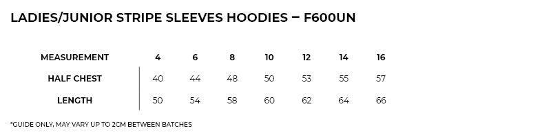 Ladies Unbrushed Fleece Sweater size chart