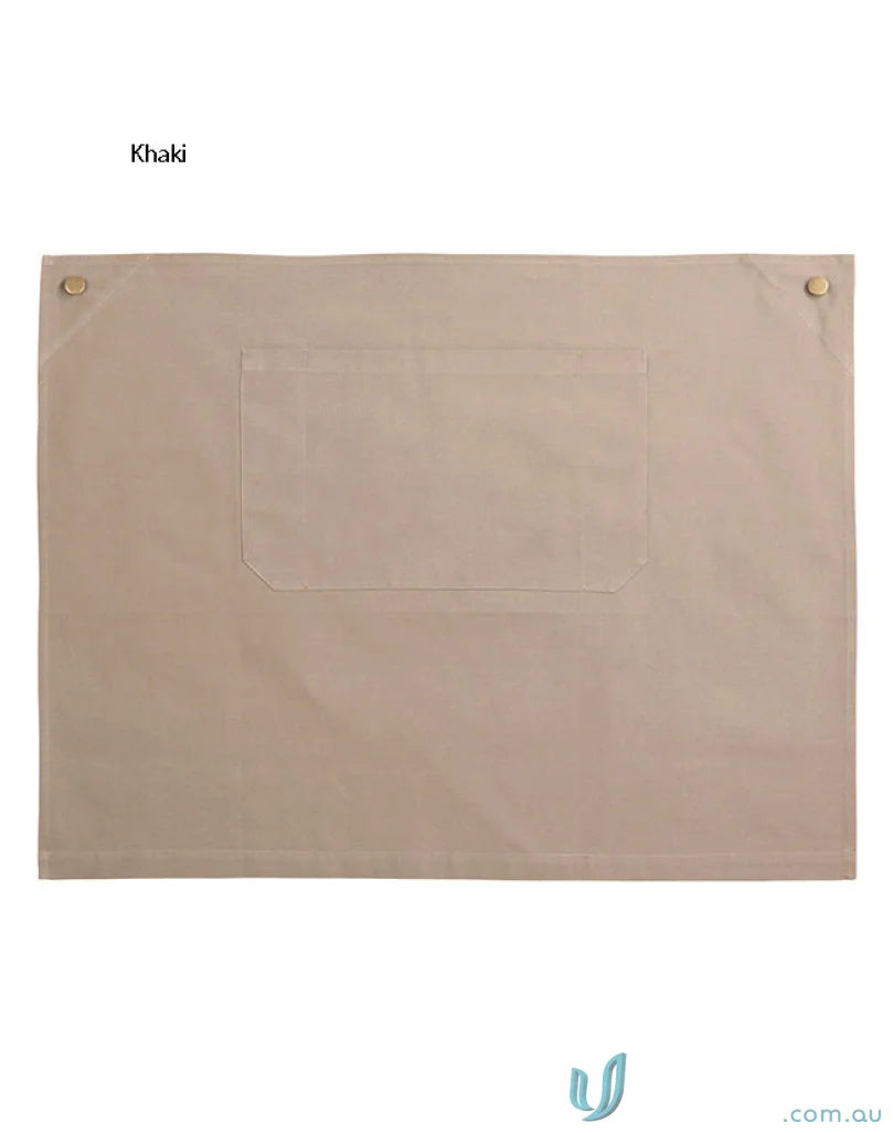 Khaki Fitzroy Half Waist Apron with reinforced rivets and brass metal buttons