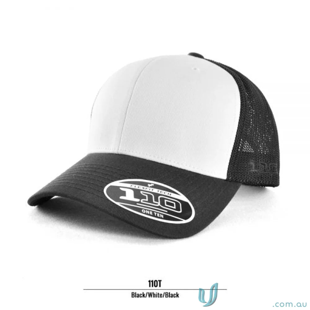 Black and white Flexfit Mesh Back Cap for branding, uniforms, or workwear