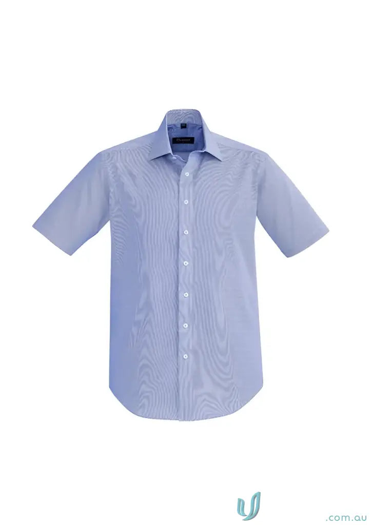 Men’s light blue striped cotton work uniform shirt for workwear and uniforms