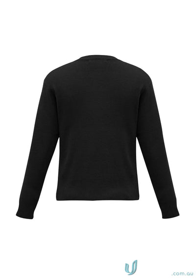 Black long-sleeved sweater from FMV EMB Mens Wool Mix Pullover, perfect for easy care workwear