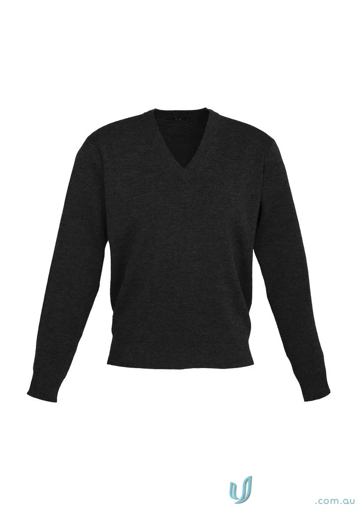 Black V-neck sweater from FMV EMB Mens Wool Mix Pullover, perfect for easy care workwear
