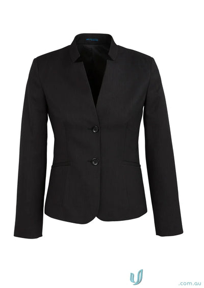 Women’s black blazer with V-neck lapel from FMV Ladies Cool Stretch Short Jacket, perfect fit for work uniforms