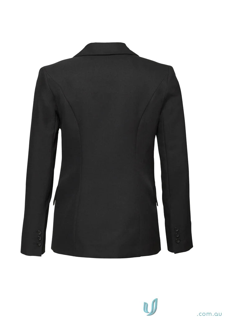 Black tailored blazer from FMV Ladies POLY jacket with bamboo charcoal fabric, ideal for work uniforms